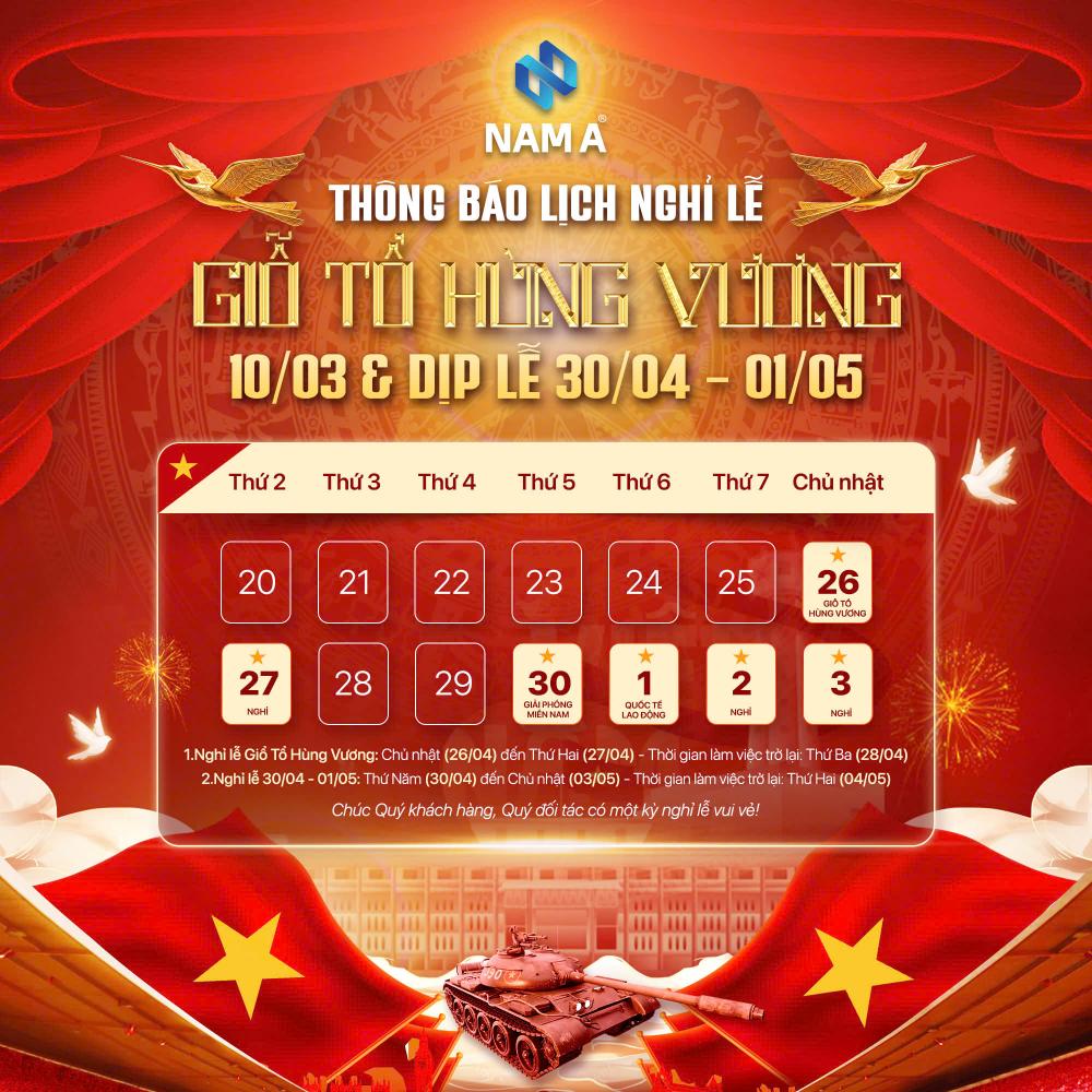 THÔNG BÁO LỊCH NGHỈ LỄ GIỖ TỔ HÙNG VƯƠNG VÀ 30/04 – 01/05